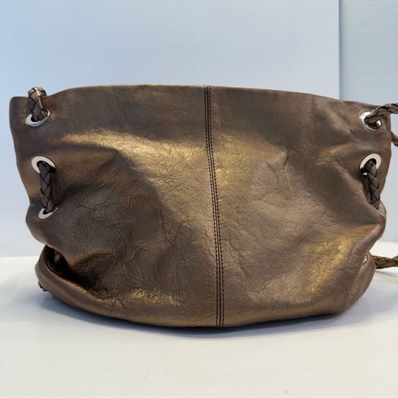 Etienne Aigner Bronze Pebbled Leather Slouchy Hobo Bag Braided Strap - Picture 6 of 16